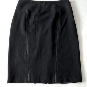 ELIE TAHARI Black Leather Trim Stretch Side Zipper Back Zip Slit Pencil Skirt 4